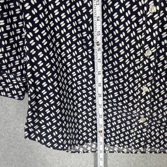 Lands End Shirt 10 Navy White Button Cotton‎ Stretch Sailor Career Office Casual - Picture 6 of 12